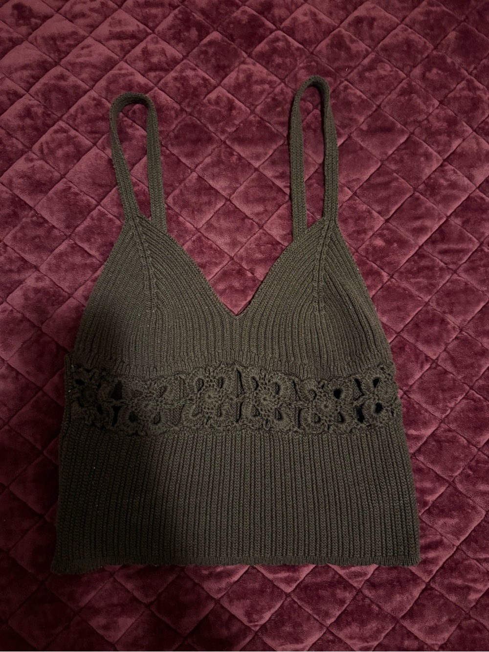 Forever 21 Black Crochet-Trim Ribbed Knit Cami